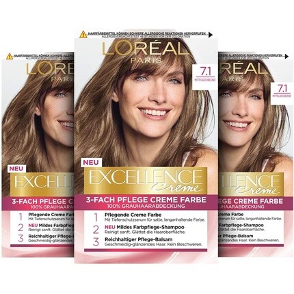 

Стойкая крем-краска для волос Paris Excellence 7.1 Средний пепельный блондин 268G, L'Oreal