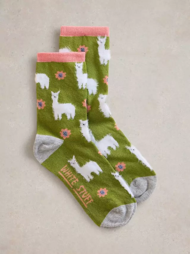 

Носки White Stuff Fluffy Embroidered Llama Ankle, цвет green/multi