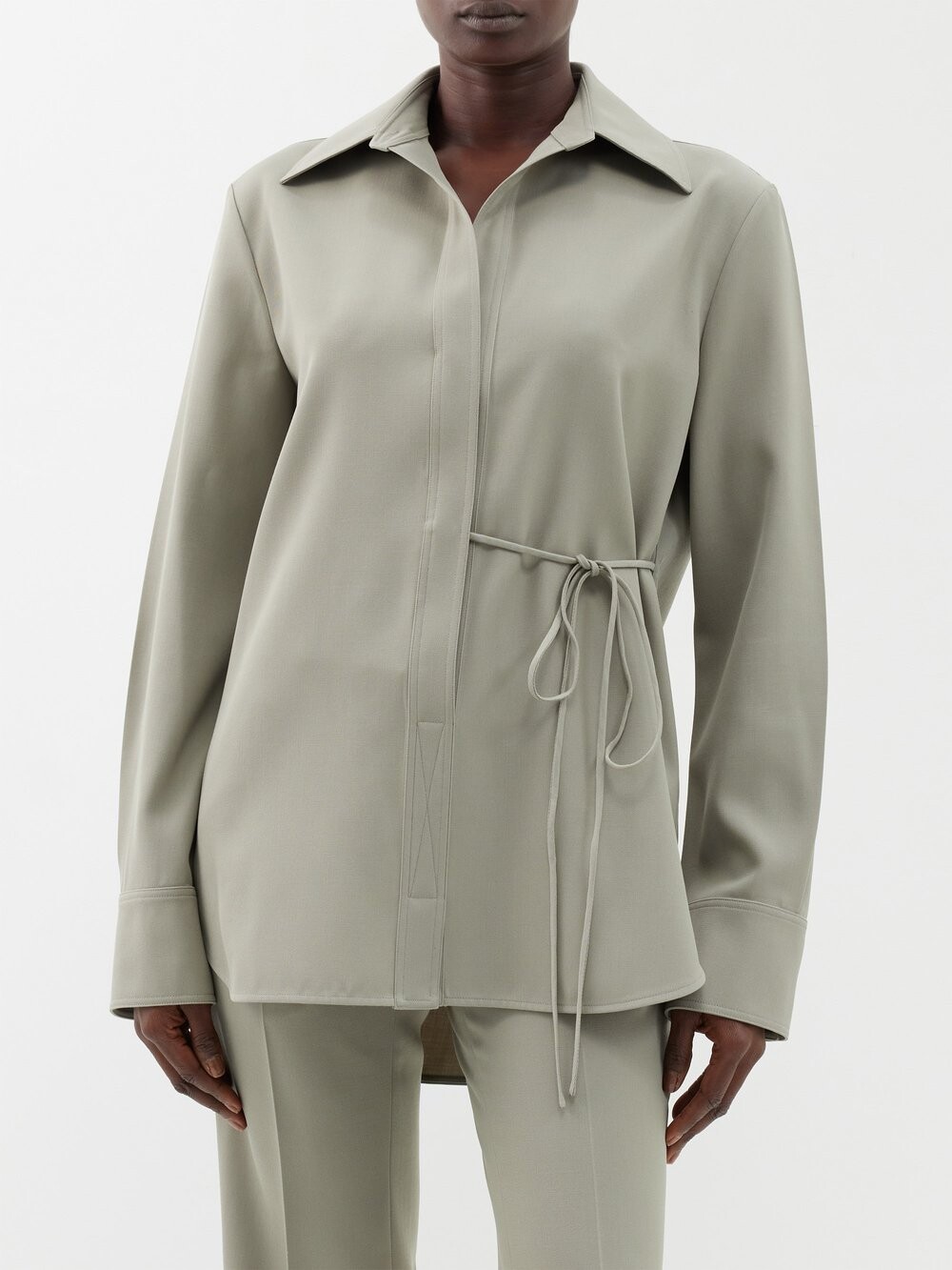 

Шерстяная рубашка с завязками Jil Sander, зеленый