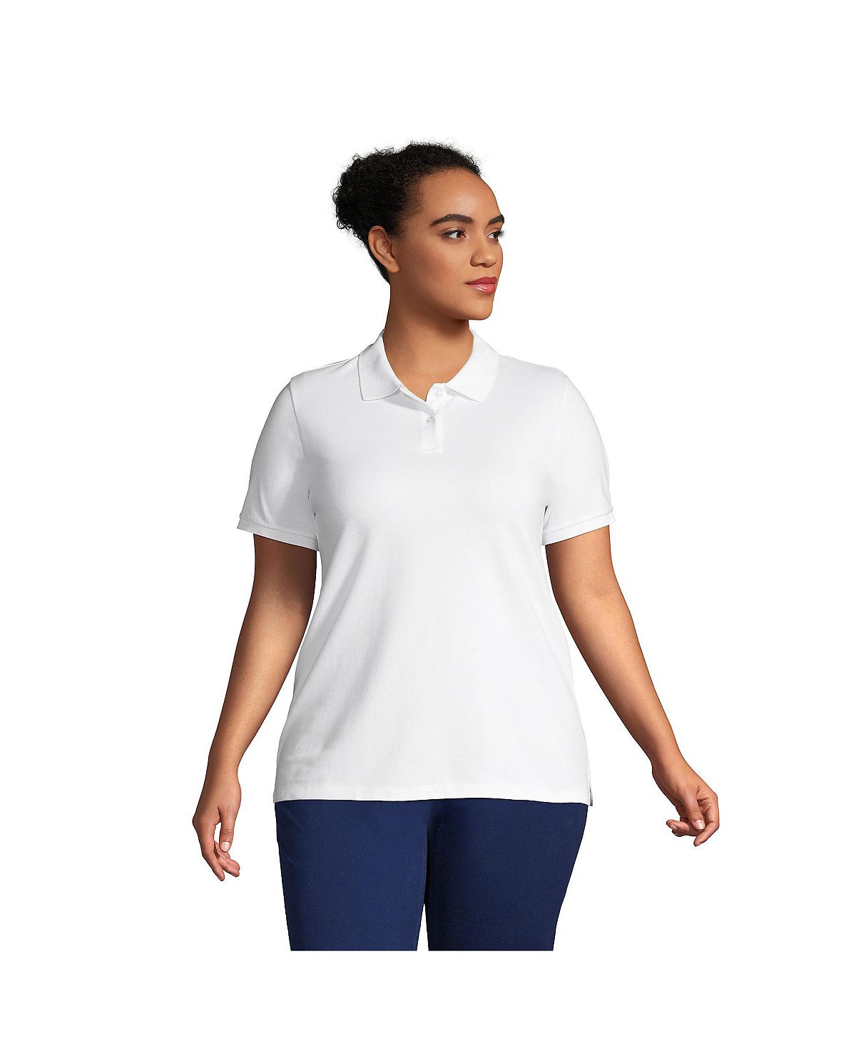 Женская рубашка поло из сетчатого хлопка с короткими рукавами больших размеров Lands' End, белый женская рубашка поло из сетчатого хлопка с короткими рукавами lands end
