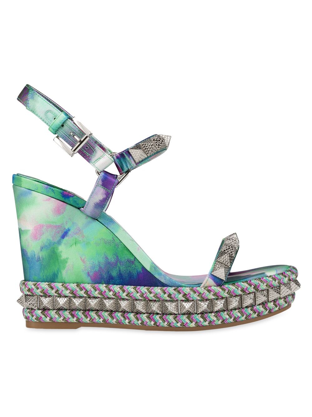 

Шелковые босоножки на танкетке Pyraclou 110MM с заклепками Christian Louboutin, разноцветный
