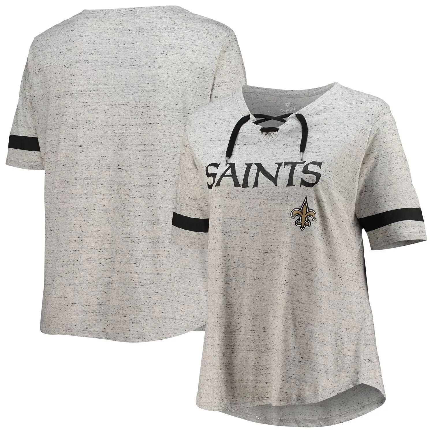 

Женская серая футболка New Orleans Saints с v-образным вырезом и шнуровкой больших размеров