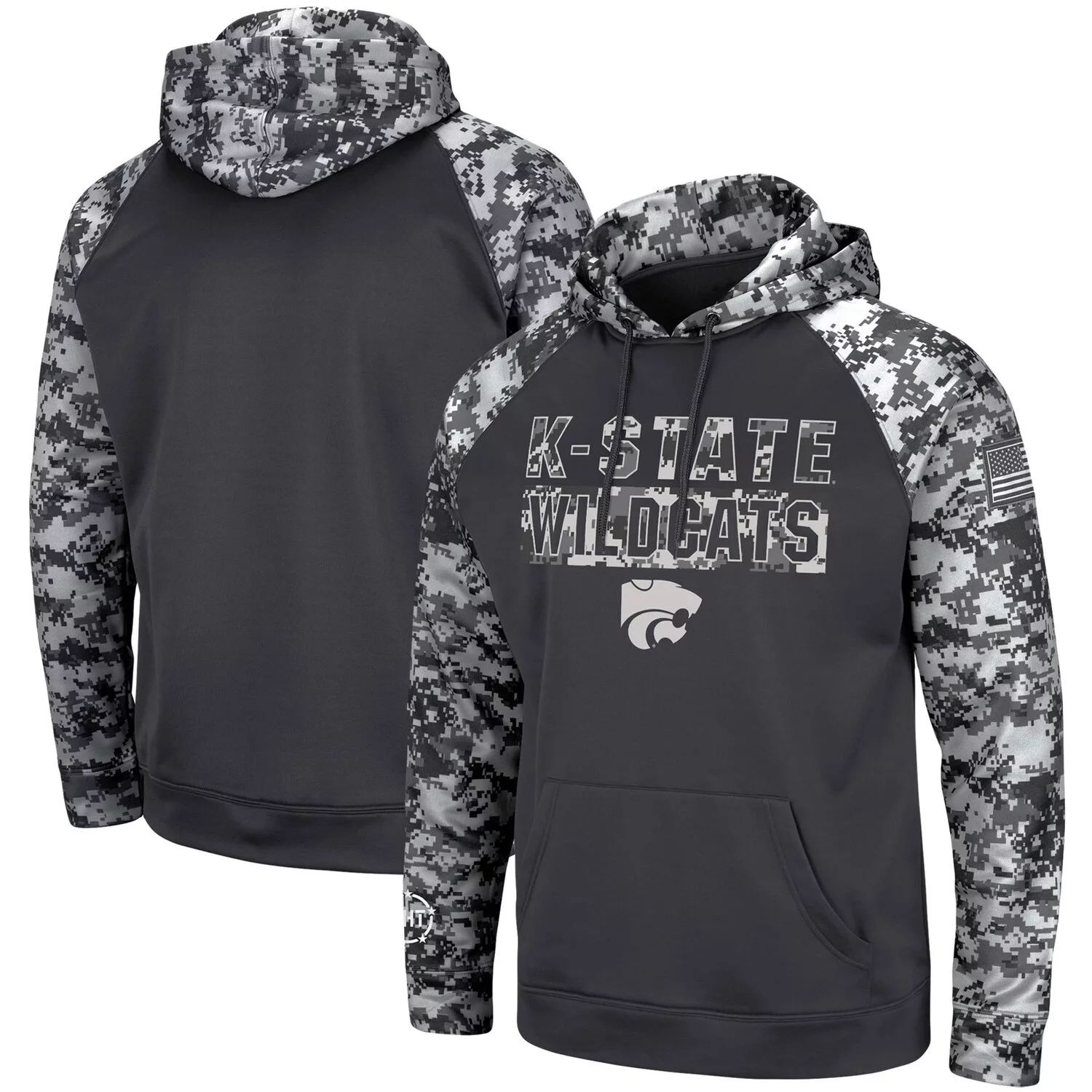 

Мужской темно-серый пуловер с капюшоном Kansas State Wildcats OHT Military Appreciation Digital Camo Colosseum