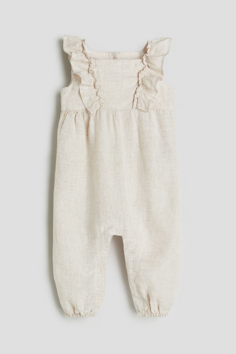 

Льняной комбинезон с воланами H&M, бежевый