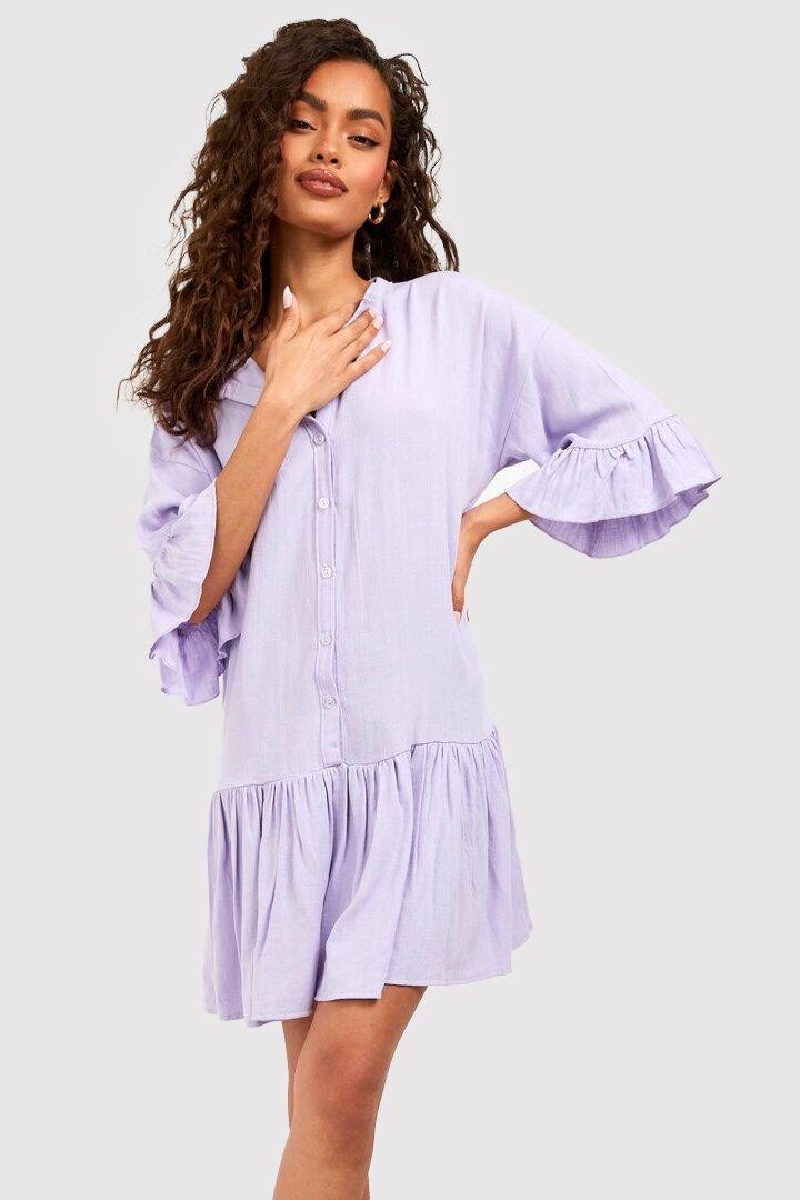 

Льняное платье с заниженным подолом Boohoo, сиреневый