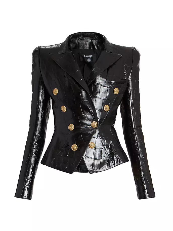 

Кожаная куртка с тиснением Balmain, черный