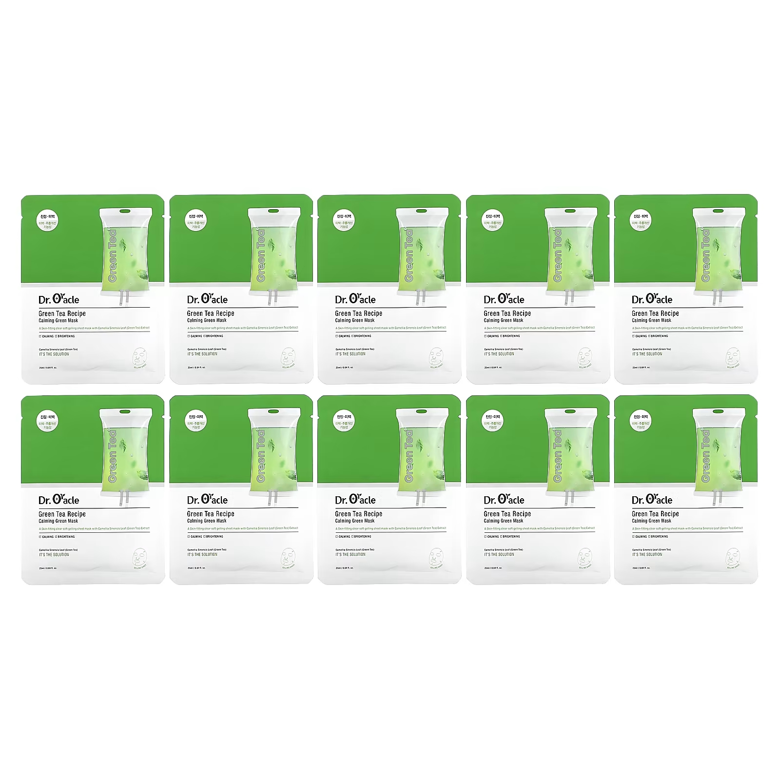 Успокаивающая зеленая маска для красоты, рецепт зеленого чая, 10 листов маски, 0,84 жидких унции (25 мл) Dr. Oracle