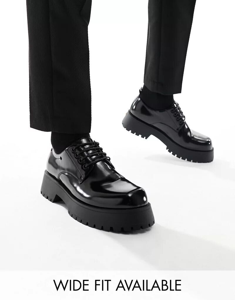 

Черные туфли на шнуровке из искусственной кожи на массивной подошве ASOS