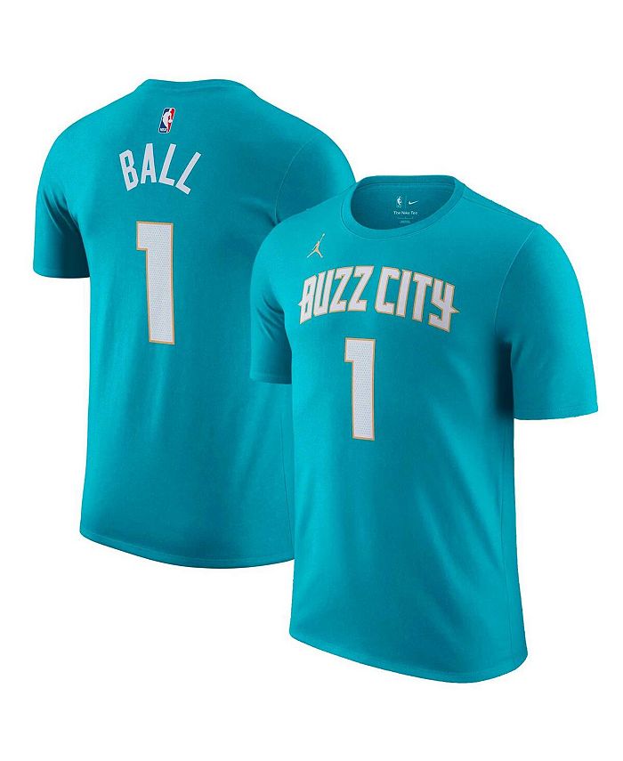 

Мужская брендовая футболка LaMelo Ball Teal Charlotte Hornets 2023/24 City Edition с именем и номером Jordan, синий