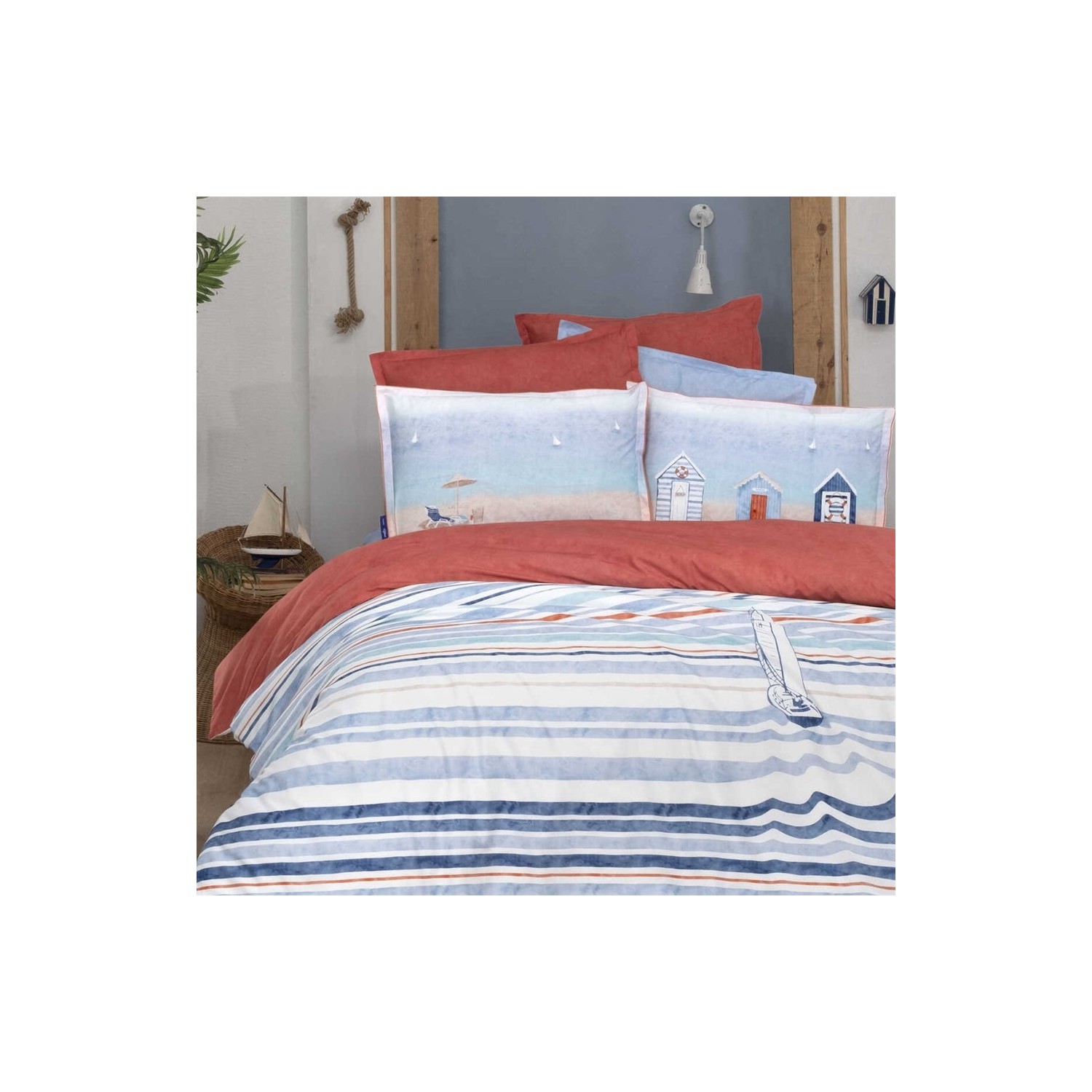 Sarev Capri Необычный Комплект постельного белья из поплина, двойной V1-синий