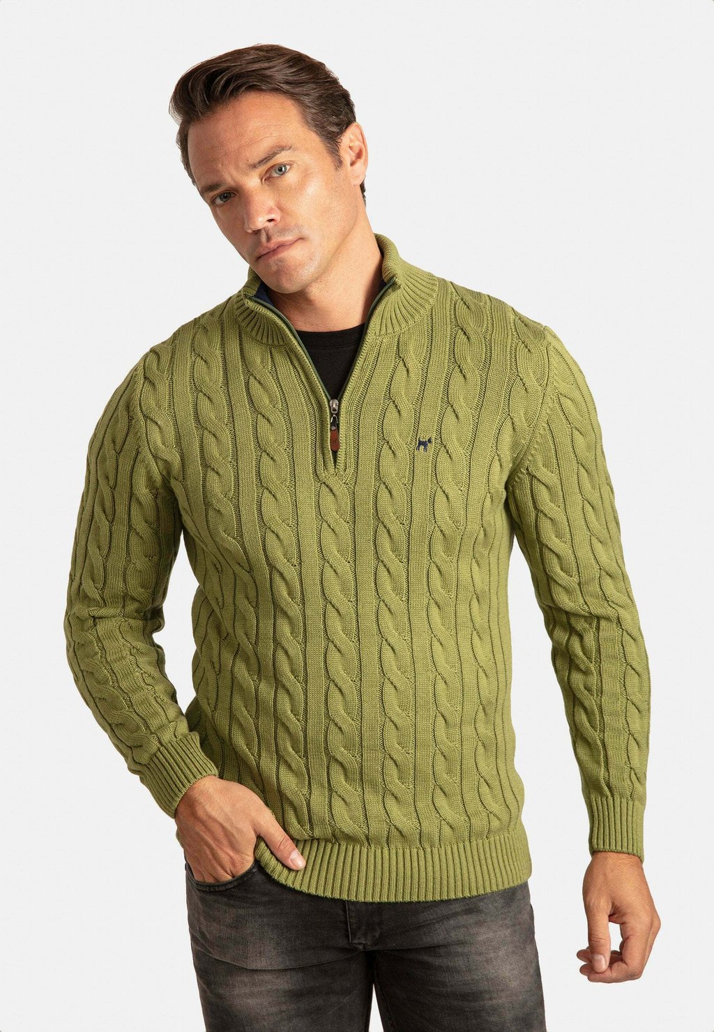 Вязаный свитер HAIR BRAID PATTERN HALF ZIP SOFT TOUCH Williot, цвет green