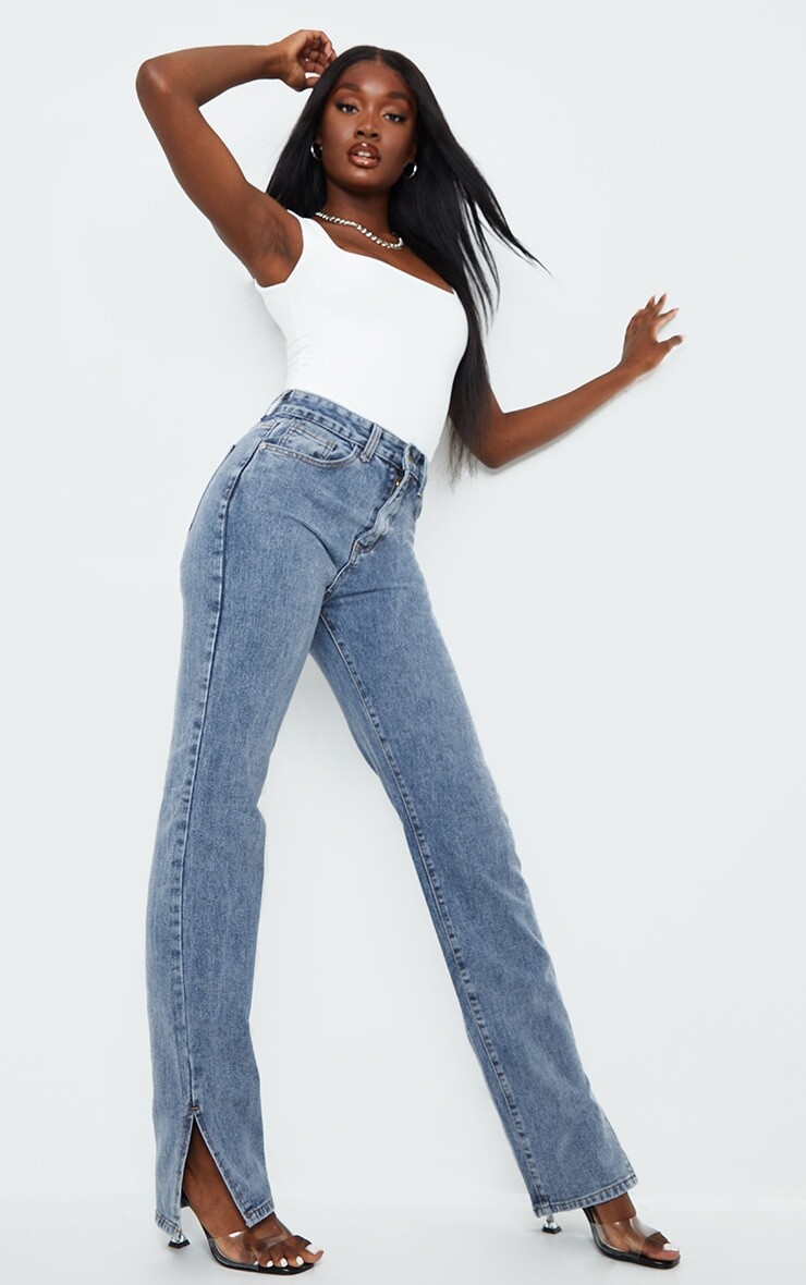

PrettyLittleThing Высокие винтажные джинсы с разрезом по низу