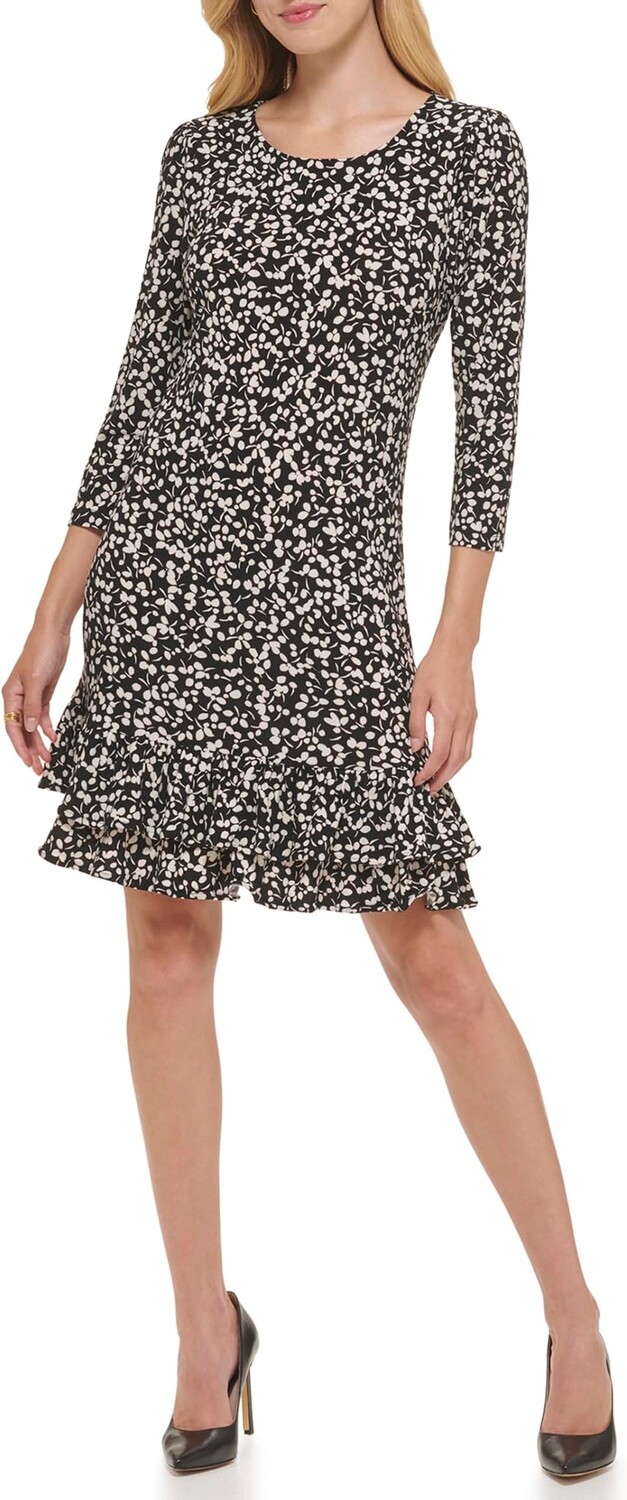 

Платье 3/4 Sleeve Jersey Flounce Hem Tommy Hilfiger, цвет Black/White Cap