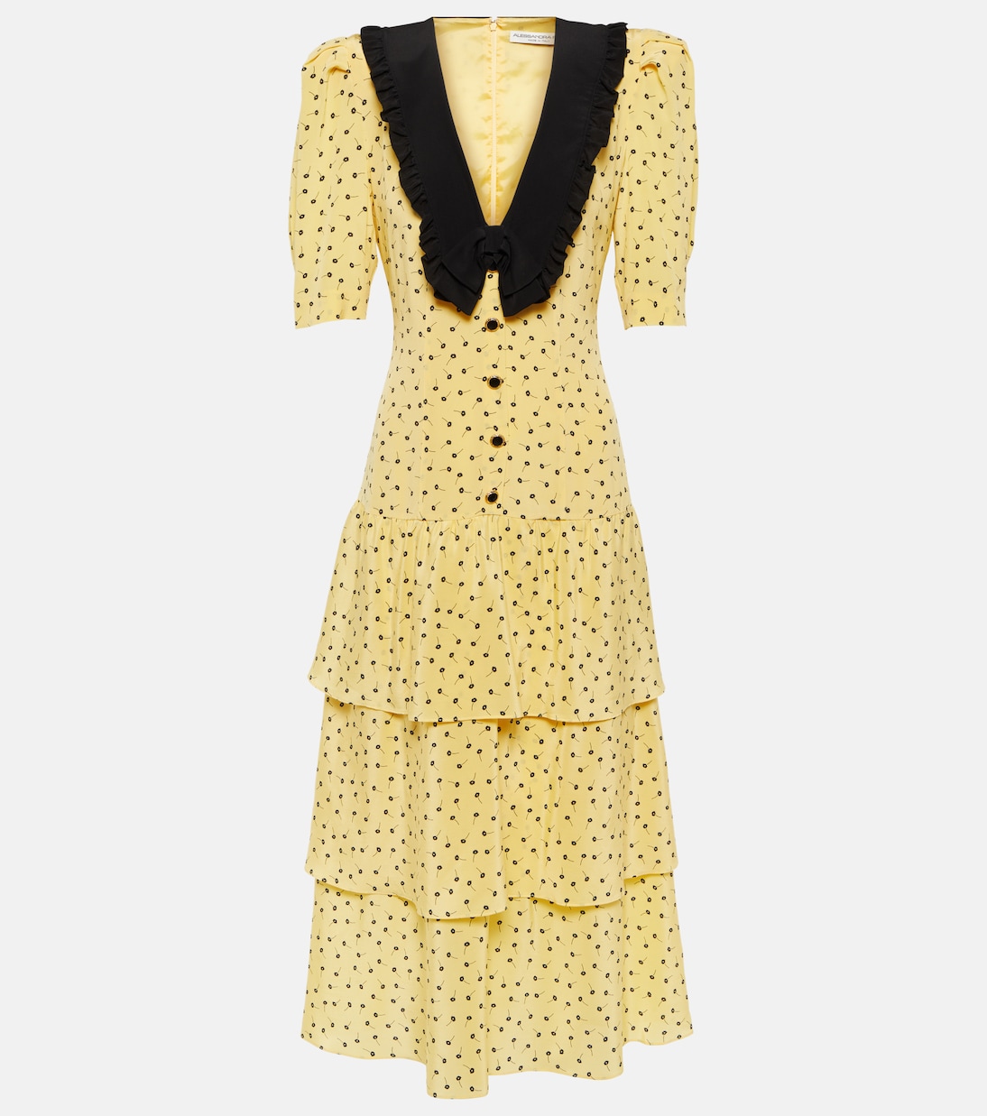 цена Шелковое платье миди с цветочным принтом Alessandra Rich, желтый