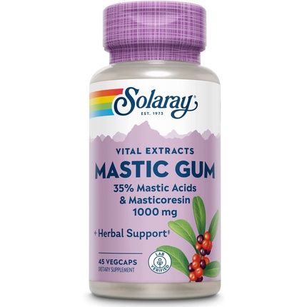SOLARAY Mastic Gum 1000 мг, добавка для здоровья кишечника и пищеварения, 45 растительных капсул пребиотическая клетчатка solaray 120 капсул для жкт пищеварения кишечника