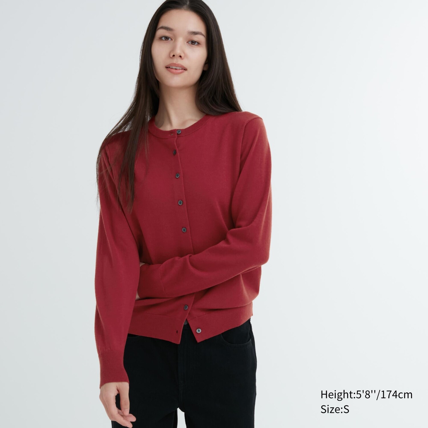 

Кардиган Uniqlo женский из шерсти мериноса с круглым вырезом, красный