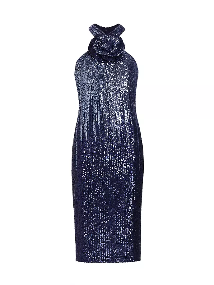 

Платье миди с пайетками Rosette Badgley Mischka, синий