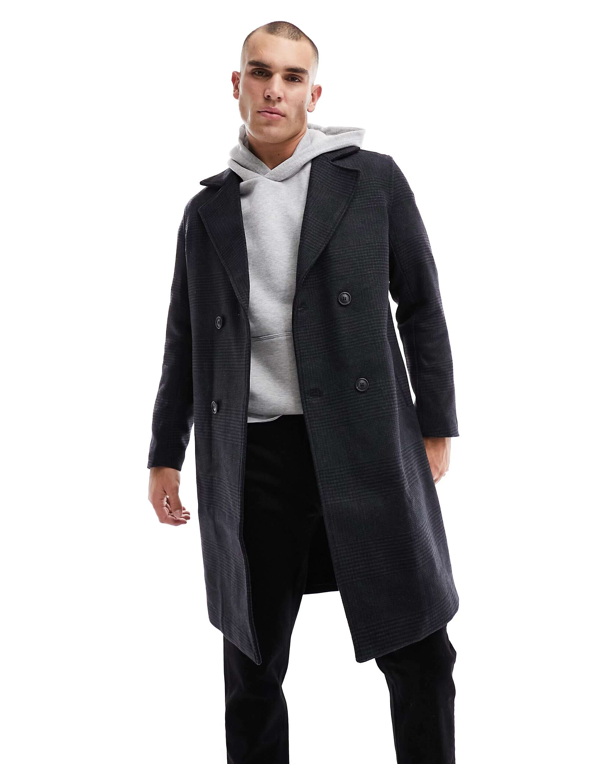 цена Серое клетчатое пальто оверсайз из смесовой шерсти Only & Sons