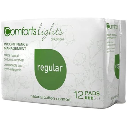 Прокладки Comforts Lights от недержания для женщин, средняя слабость мочевого пузыря, обычный натуральный хлопок, 12 шт. Cottons cottons comforts lights накладки супер 10 шт