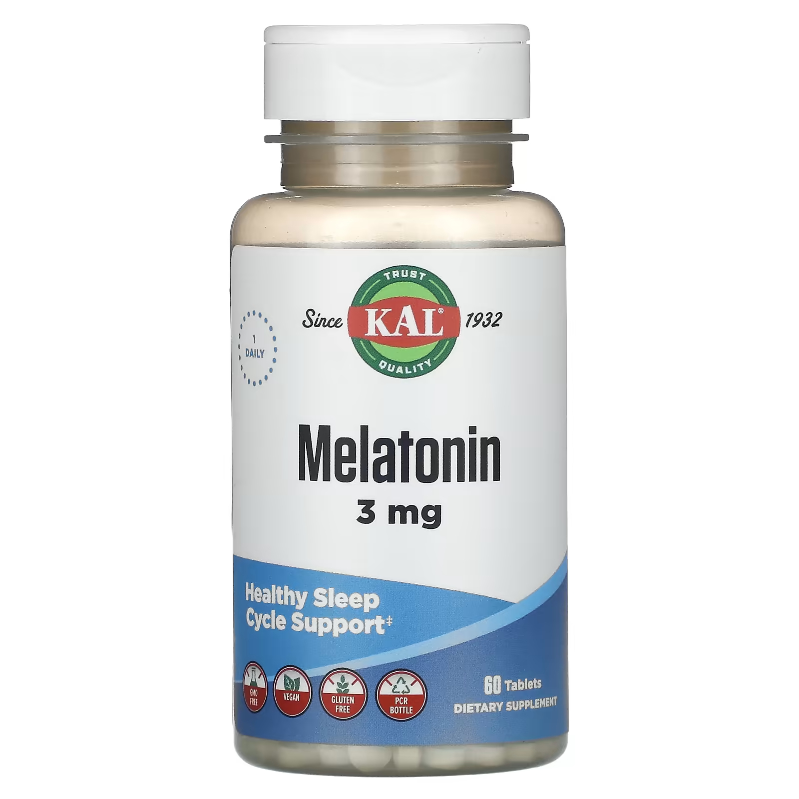 Мелатонин KAL 3 мг, 60 таблеток kal мелатонин клубника 2 5 мг 60 жевательных таблеток