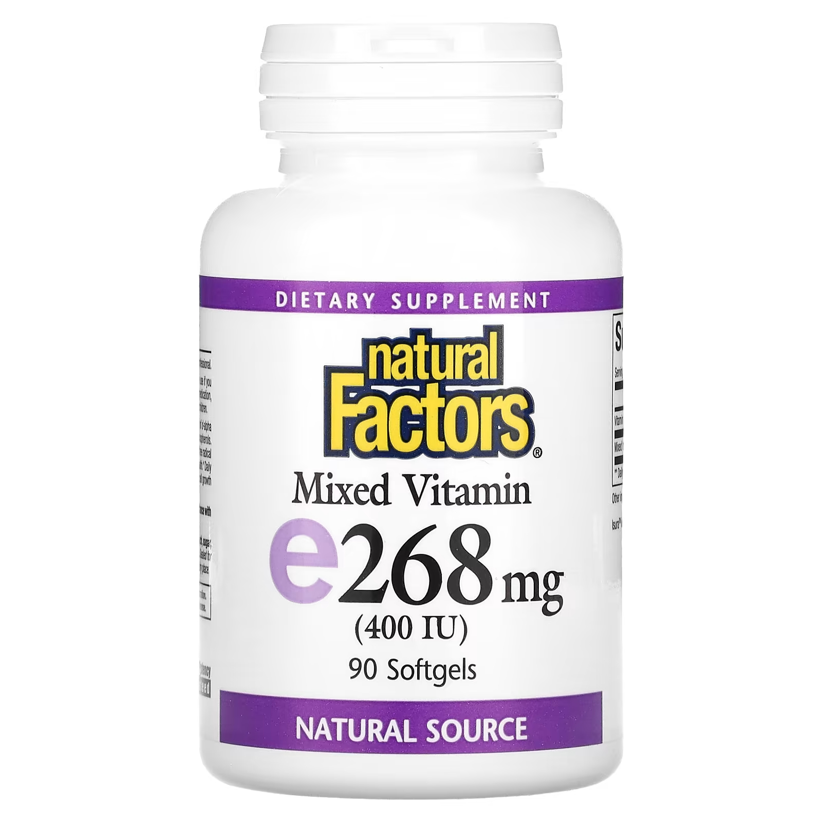 Natural Factors Смешанный витамин Е, 268 мг (400 МЕ), 90 мягких таблеток natural factors biocgel буферизованный витамин c с berryrich 500 мг 90 мягких таблеток