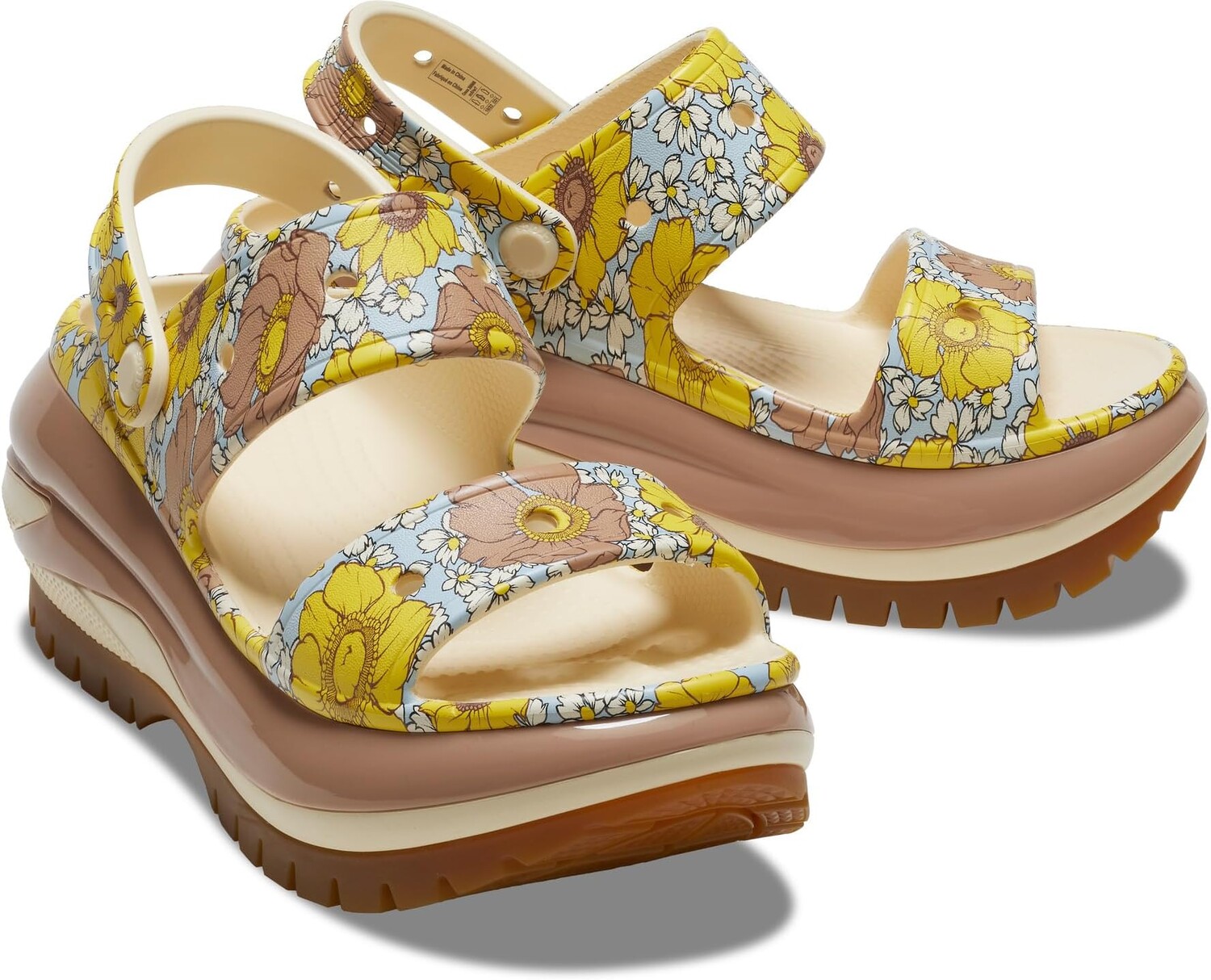 

Босоножки Classic Mega Crush Sandal Crocs, цвет Vanilla/Cork Retro Floral