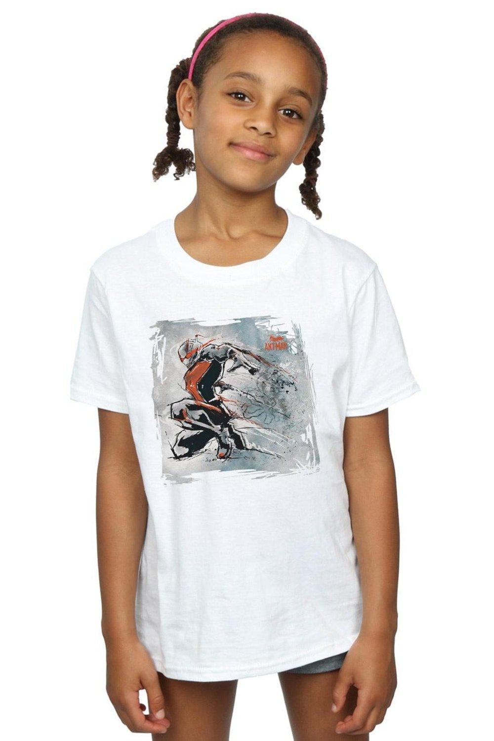 Хлопковая футболка «Человек-муравей» с художественным эскизом Marvel, белый