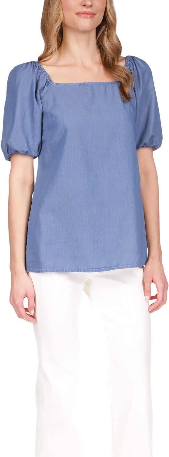 

Топ Petite из шамбре с квадратным вырезом MICHAEL Michael Kors, цвет Light Cadet Wash