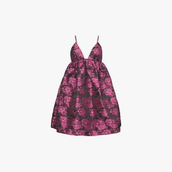 Мини-платье из переработанного полиэстера с ботаническим цветочным принтом Ganni, цвет cone flower