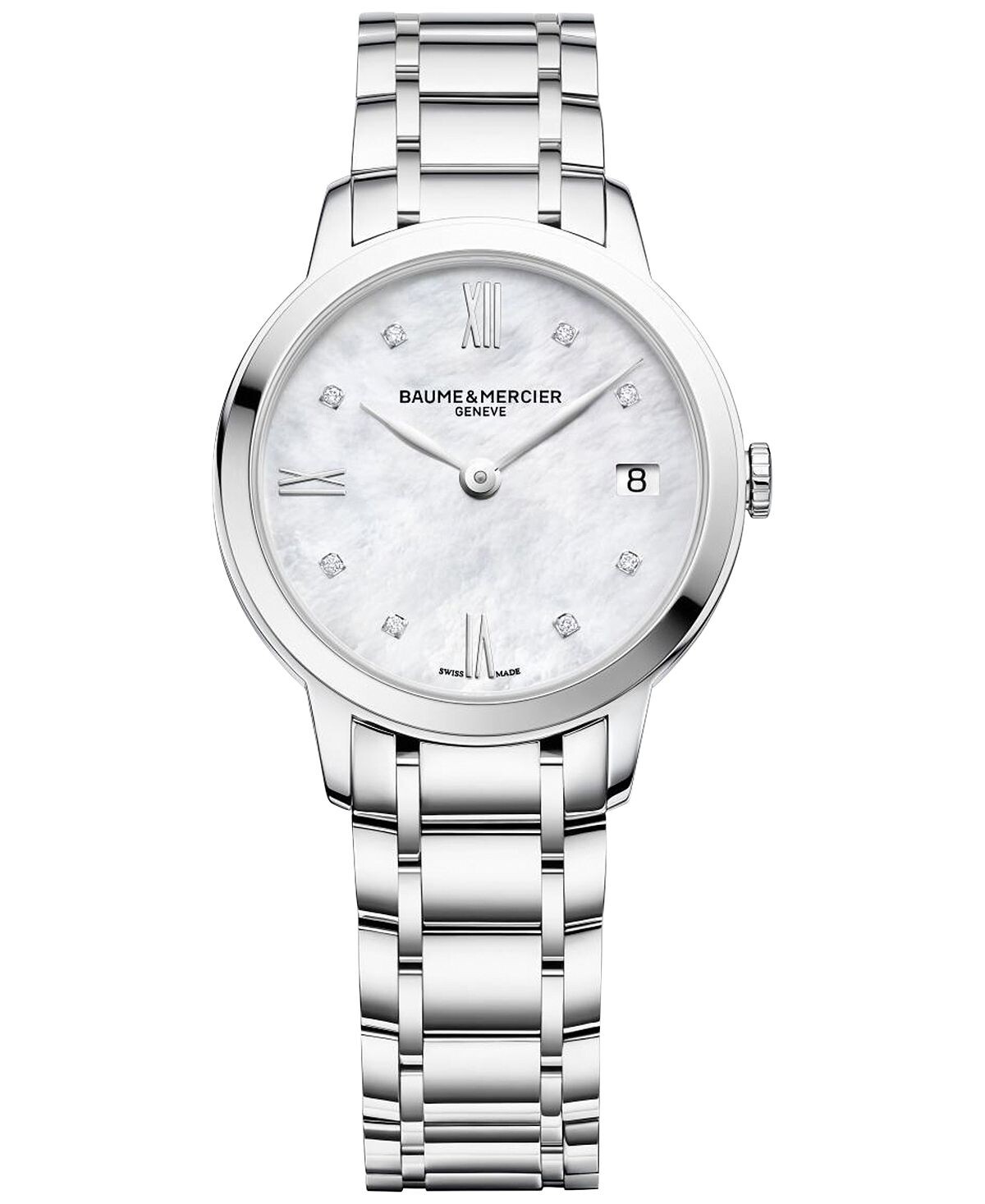 

Женские швейцарские часы Classima с браслетом из нержавеющей стали с бриллиантами, 31 мм M0A10326 Baume & Mercier, серебро