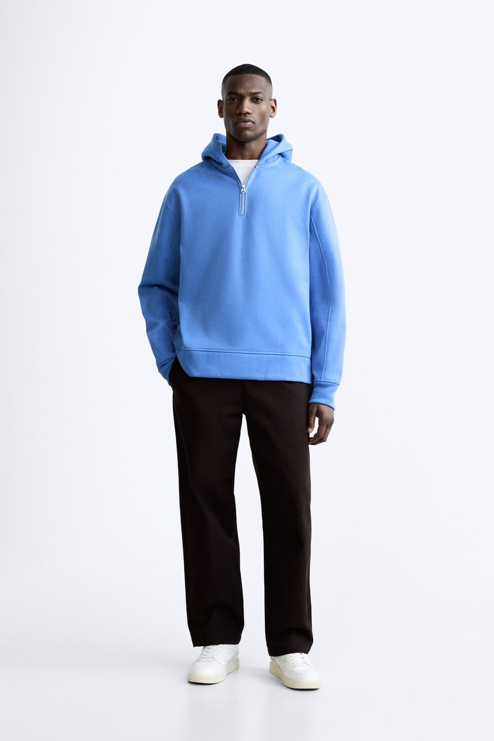 

Худи на молнии на четверть ZARA, светло-синий