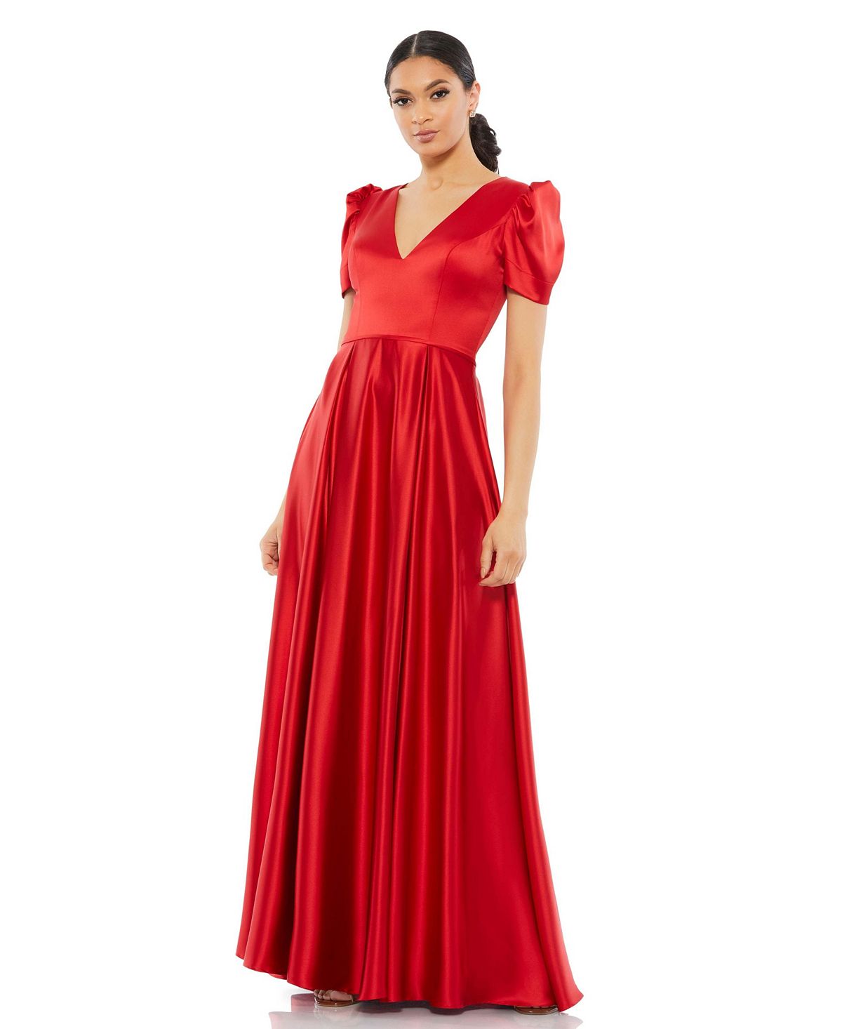 Женское атласное платье Ieena с V-образным вырезом и пышными рукавами MAC DUGGAL, красный