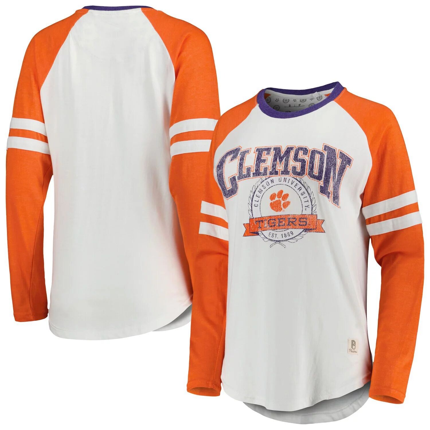 

Женская футболка Pressbox с длинными рукавами в полоску и полоску реглан Clemson Tigers Brooking, белая/оранжевая, Оранжевый