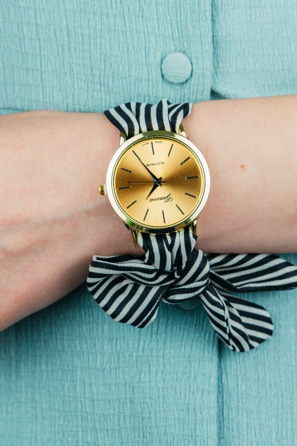 Черные сменные полосатые женские наручные часы-браслет из ткани The Colourful Aura, черный