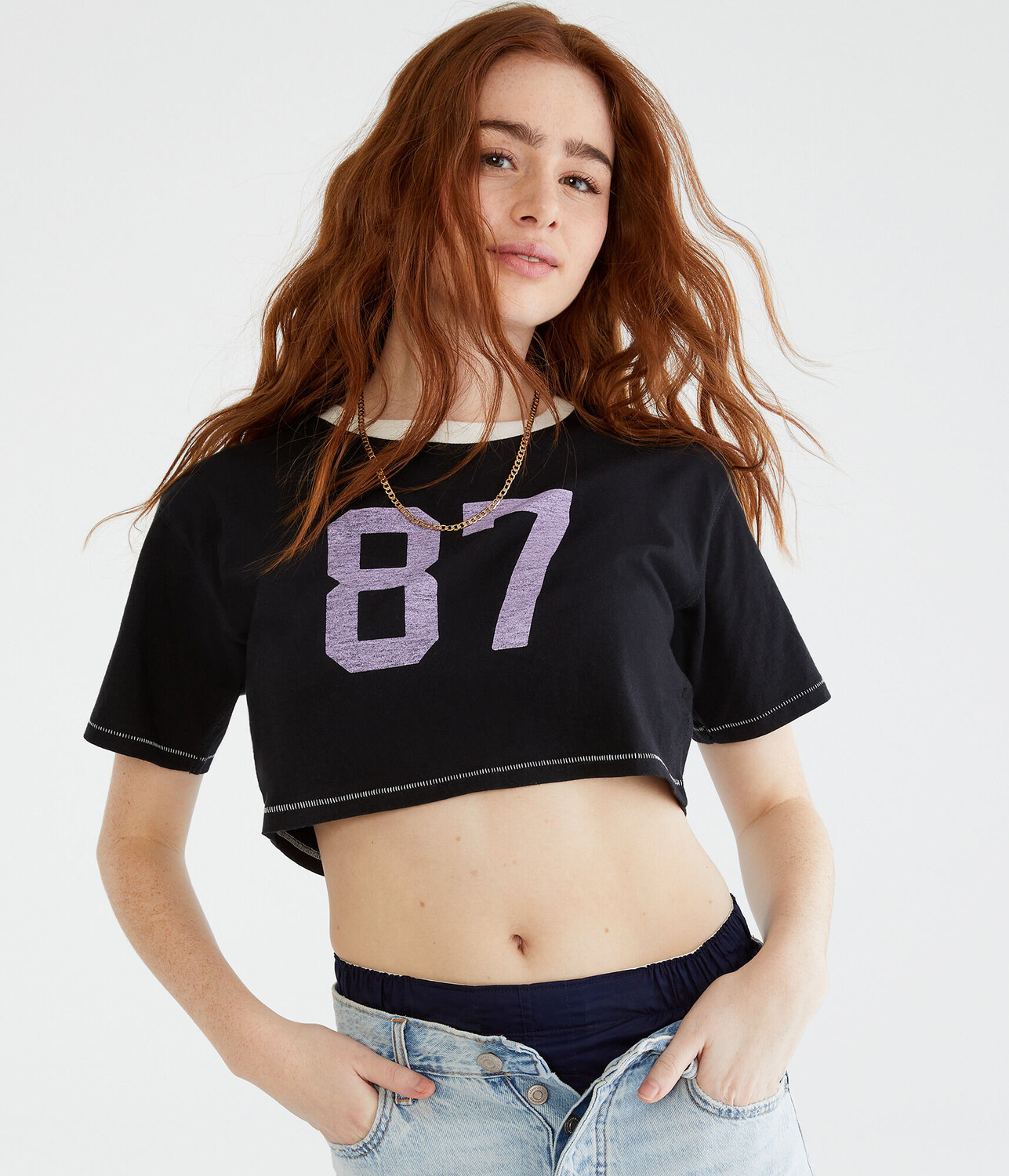 

Укороченная футболка большого размера Number 87 Ringer Aeropostale, черный