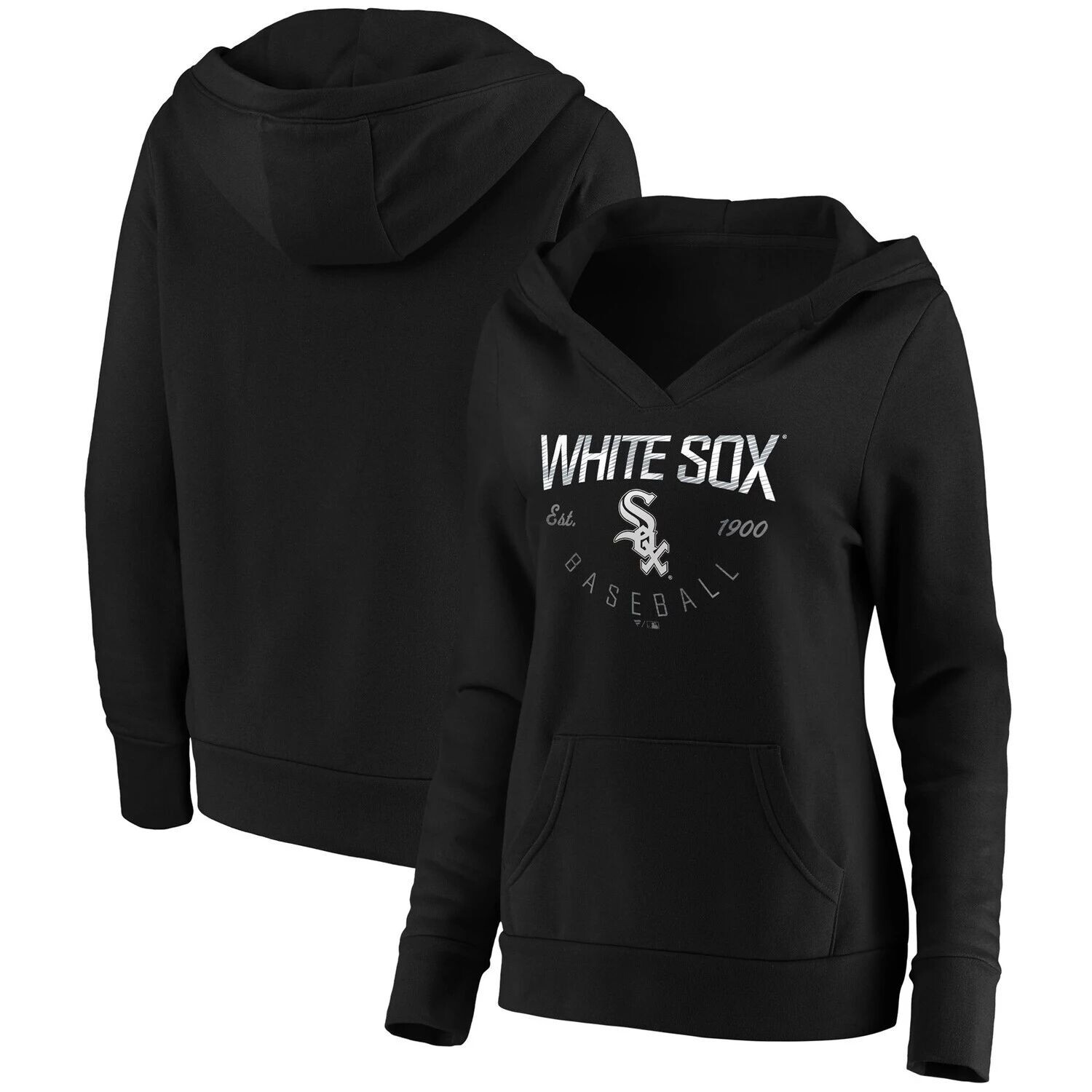 

Женский пуловер с капюшоном Fanatics черного цвета Chicago White Sox Core Live For It с v-образным вырезом Fanatics, Черный
