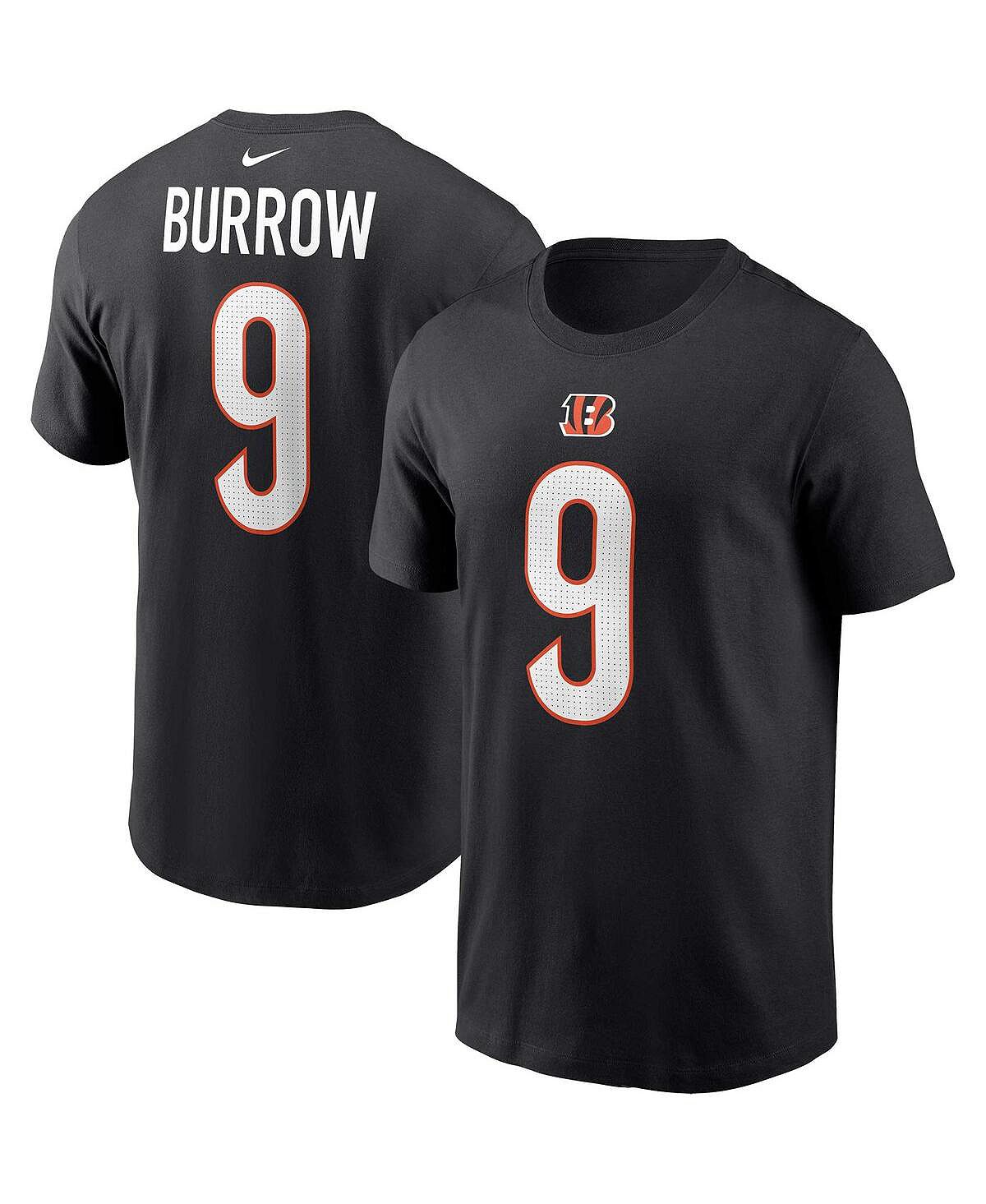 Мужская черная футболка с именем и номером игрока команды Cincinnati Bengals Joe Burrow Nike