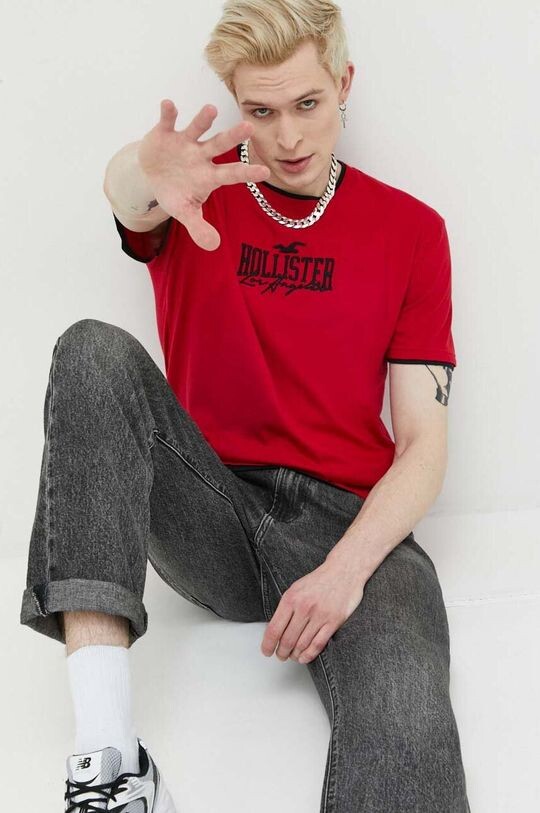 

Компания Холлистер хлопковая футболка Hollister Co., красный