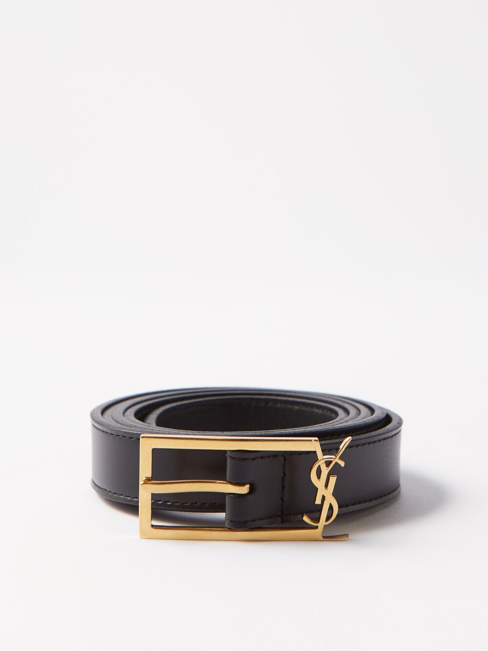 

Кожаный ремень с бляшкой-логотипом Saint Laurent, черный