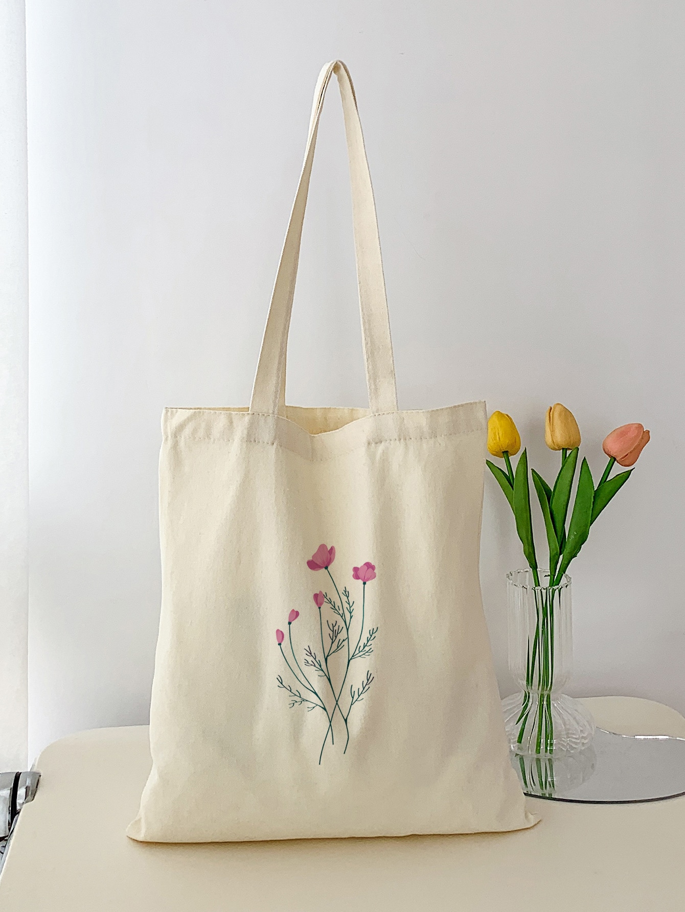 Сумка-шоппер с цветочным принтом, бежевый маленькая сумка шоппер с цветочным принтом многоцветный