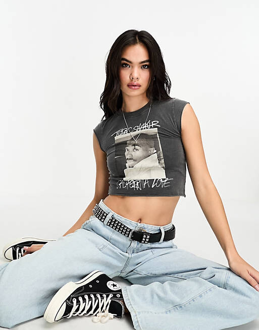 

Серая детская футболка Bershka Tupac