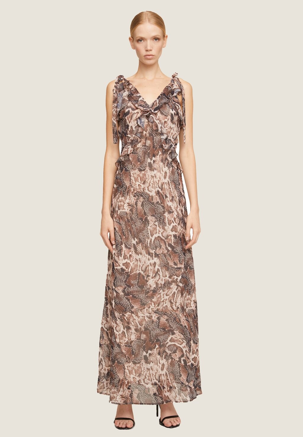 

Длинное платье Long With Snakeskin Patterned Ruffles Motivi, коричневый