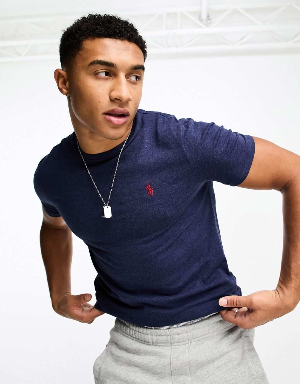 

Темно-синяя мелованная футболка с логотипом Polo Ralph Lauren