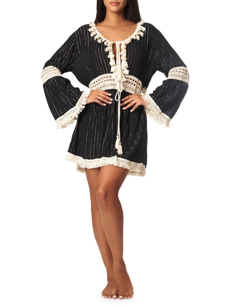 

Мини-платье с кружевной отделкой и кисточками La Moda Clothing, черный