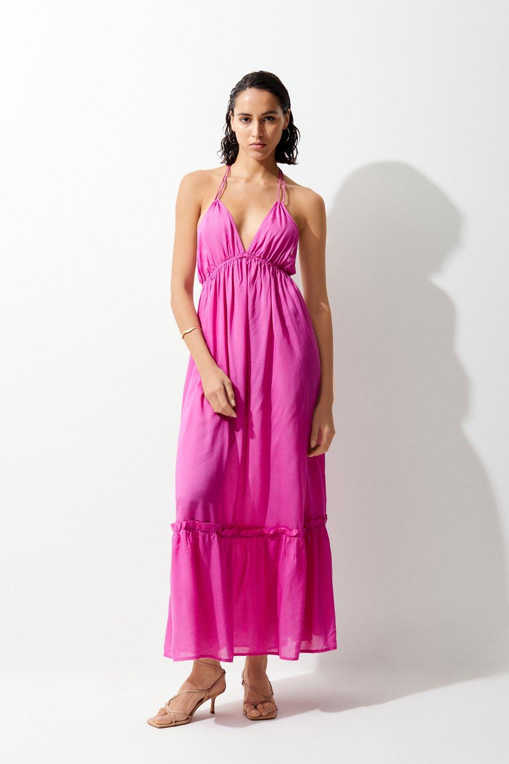 Многоярусное пляжное платье макси Karen Millen, розовый фото
