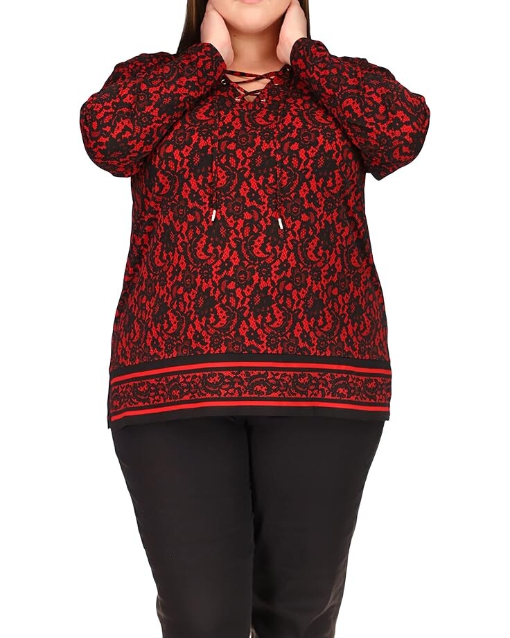 цена Топ MICHAEL Michael Kors Plus Size Lace Border Lace-Up, цвет Crimson