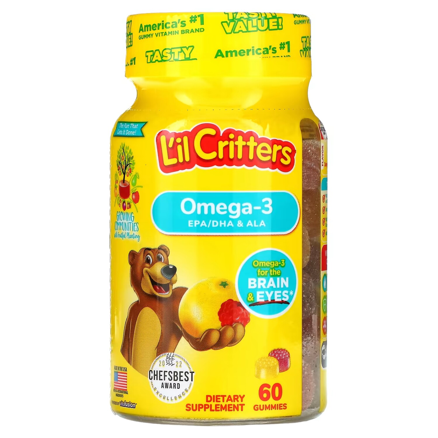 

Пищевая добавка L'il Critters Omega-3 малиновый лимонад, 60 жевательных конфет