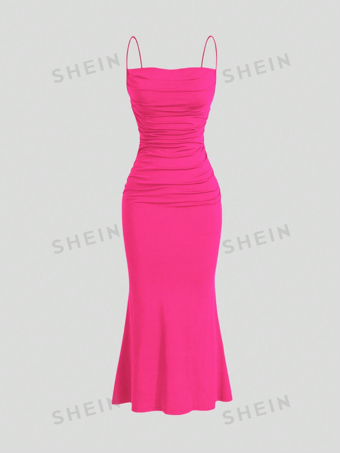 SHEIN MOD однотонное плиссированное платье с ремешками и подолом «рыбий хвост», ярко-розовый цена и фото