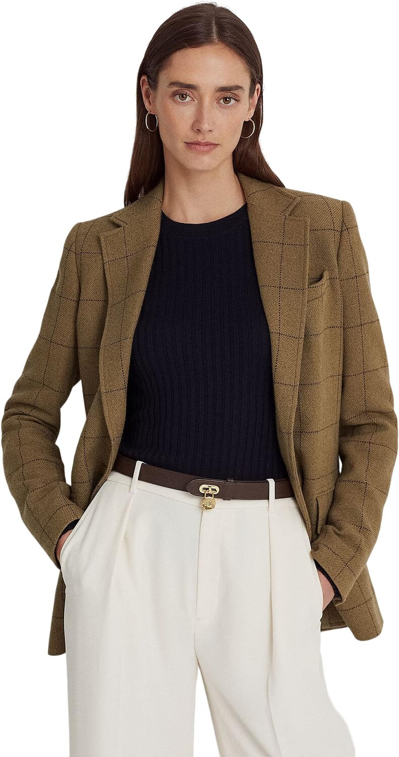 

Блейзер из льняной саржи Windowpane LAUREN Ralph Lauren, цвет Olive Multi