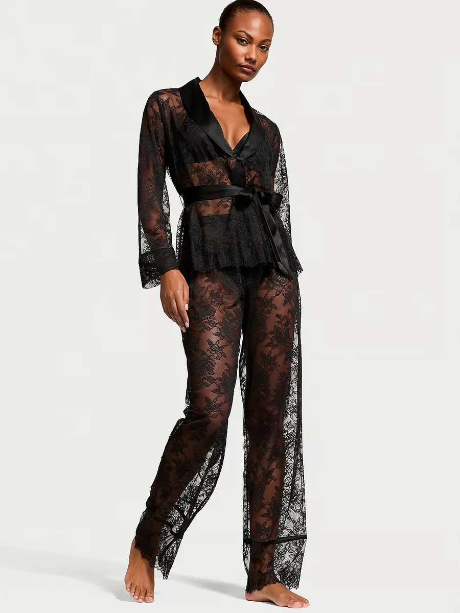 

Длинный пижамный комплект из розового кружева Victoria'S Secret, черный
